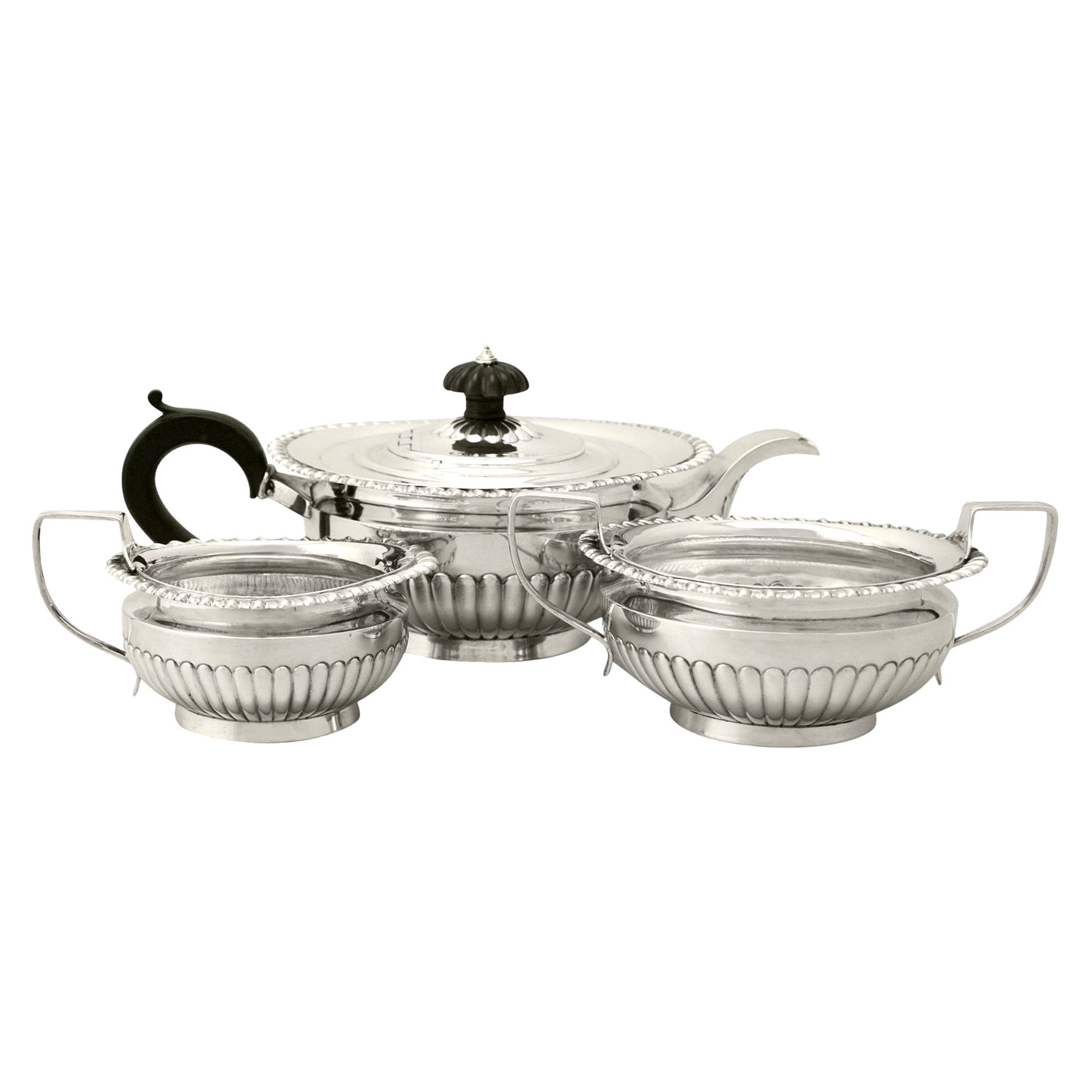 Antique Victorian Queen Anne Style Sterling Silver Three-Piece Tea Service
