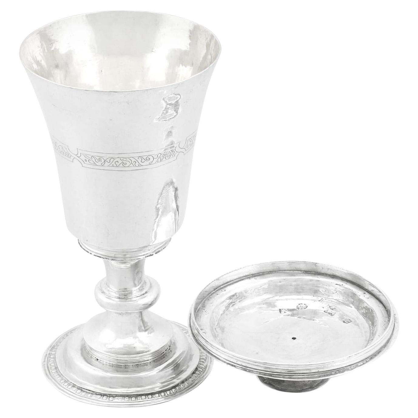 1500s Elizabethan Sterling Silver Communion Chalice and Paten For Sale