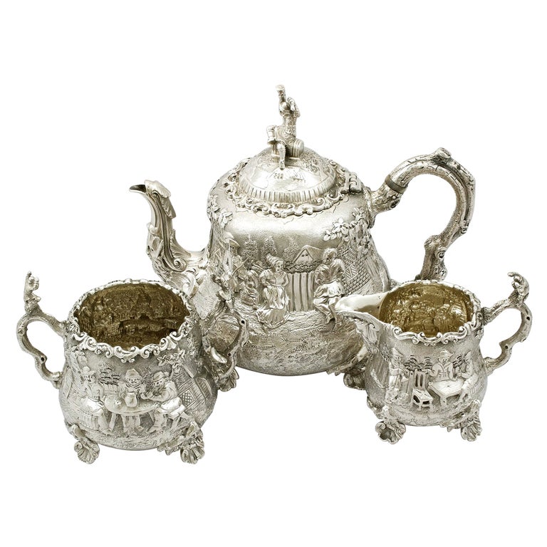Antique Victorian Sterling Silver Three-Piece Tea Service For Sale