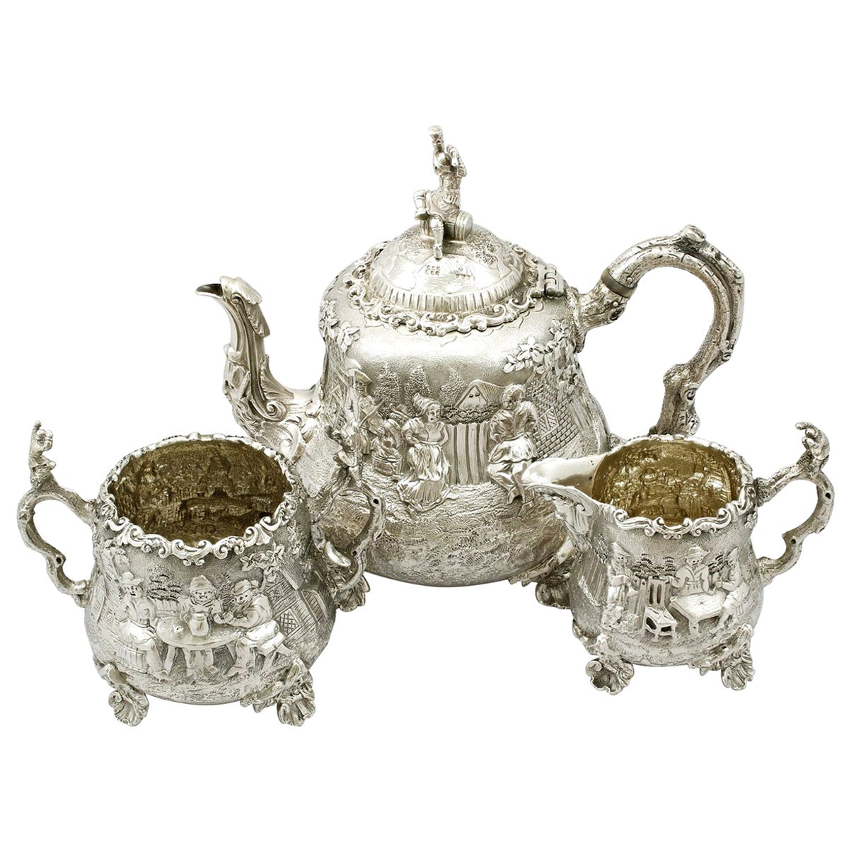 Antique Victorian Sterling Silver Three-Piece Tea Service