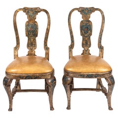Pair of 18th Century Silver Leaf and Painted Venetian Side Chairs