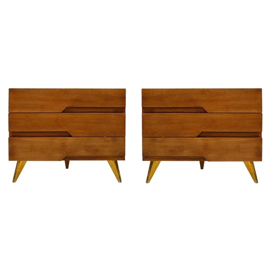 in the Style of Mid-Century Modern Solid Wood Pair of Italian Dressers