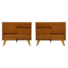 Paire de commodes italiennes en bois massif de style mi-siècle moderne