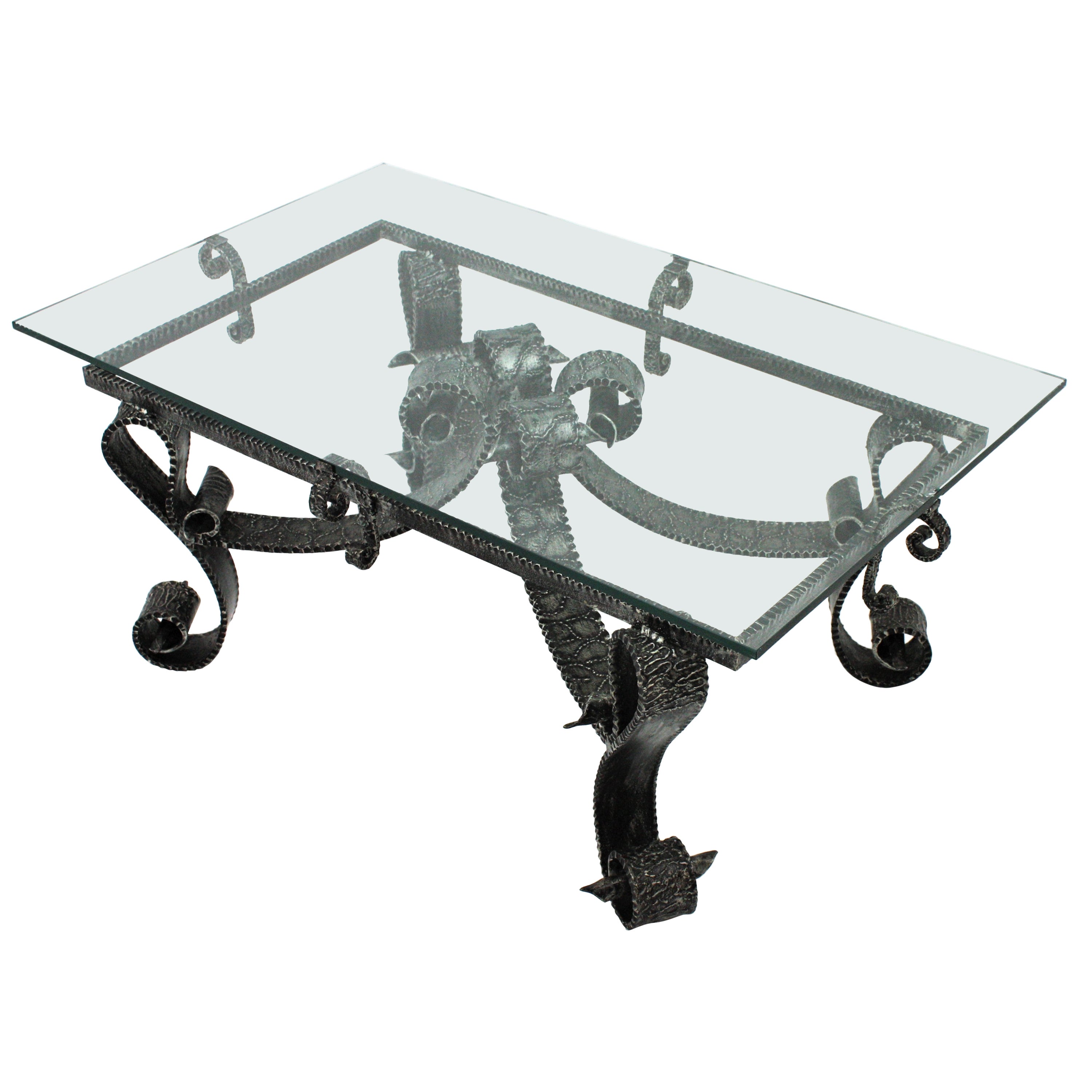 Figural Oval 3/4 Glass Gold Wrought Iron Base Coffee Table at 1stDibs