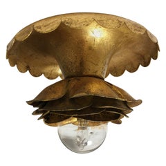 French Gilt Flower Ceiling/ Wall Lights, 1970s