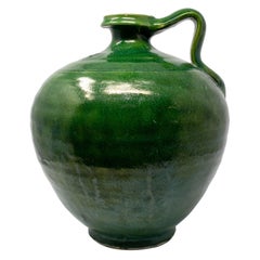 1940s Spanish "Pirula" Green Glazed Terracotta Vase from Jaen