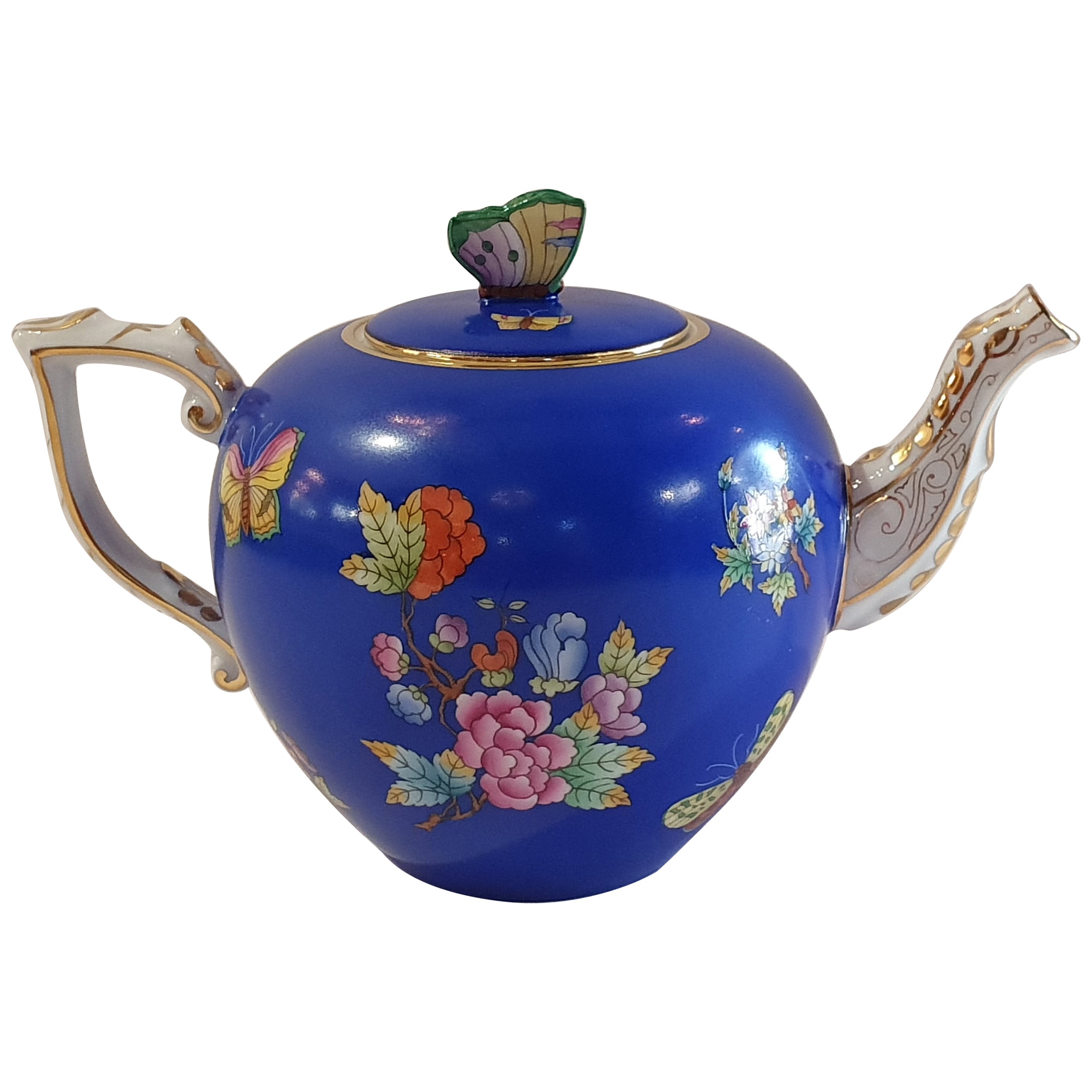Herend Hand Painted Polycrome Porcelain Set of Three Teapot, Hungary