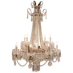 Estate French Empire Style Cut Crystal and Tole 12-Light Chandelier, Circa 1930