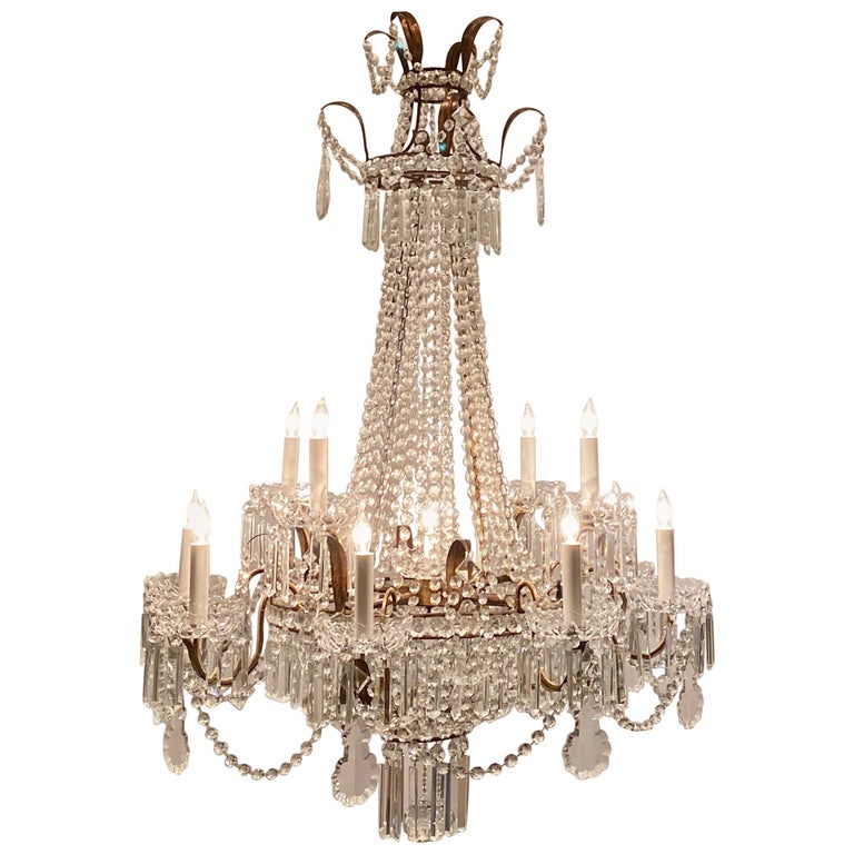 Estate French Empire Style Cut Crystal and Tole 12-Light Chandelier ...