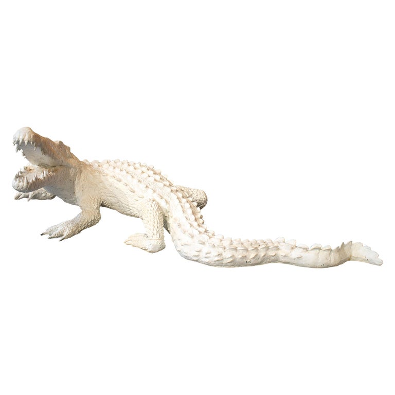 Life-Size Bronze Cast Crocodile Painted in White For Sale