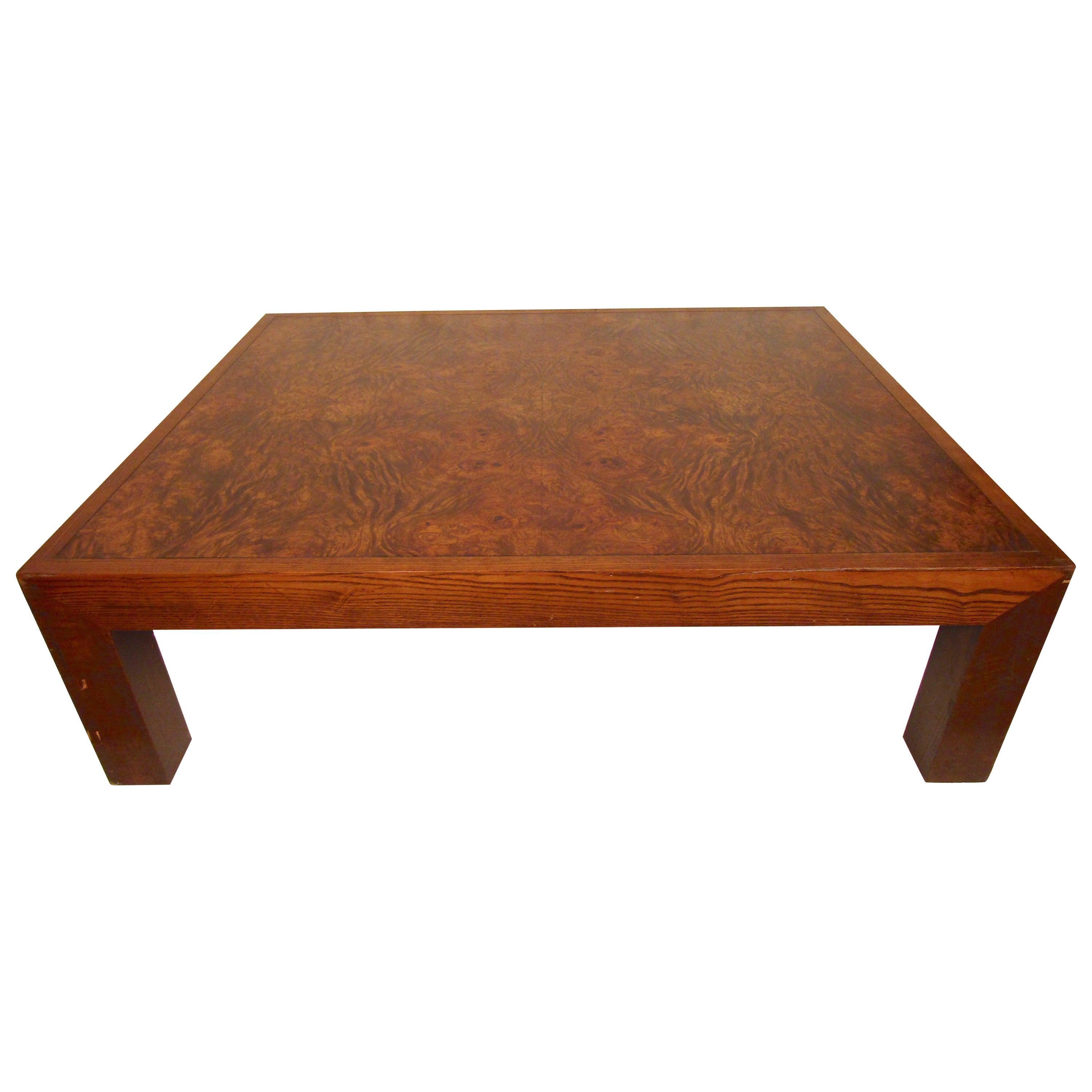 Large Burl Wood Coffee Table with Drawers Attributed to Henredon at 1stDibs