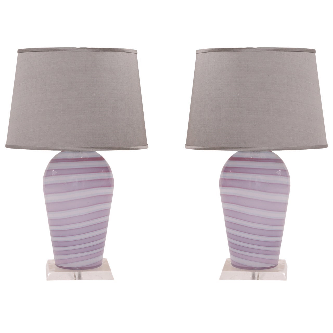 Striped Italian Murano Glass Table Lamps, 1970's For Sale