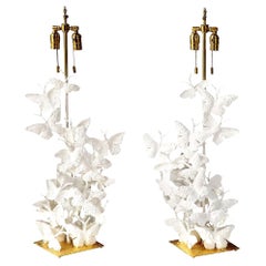Table Lamps, Butterfly Lamps, White Plaster and Gold Leaf Base, Tall Pair
