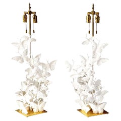 Table Lamps, Butterfly Lamps, White Plaster and Gold Leaf Base, New, Tall Pair