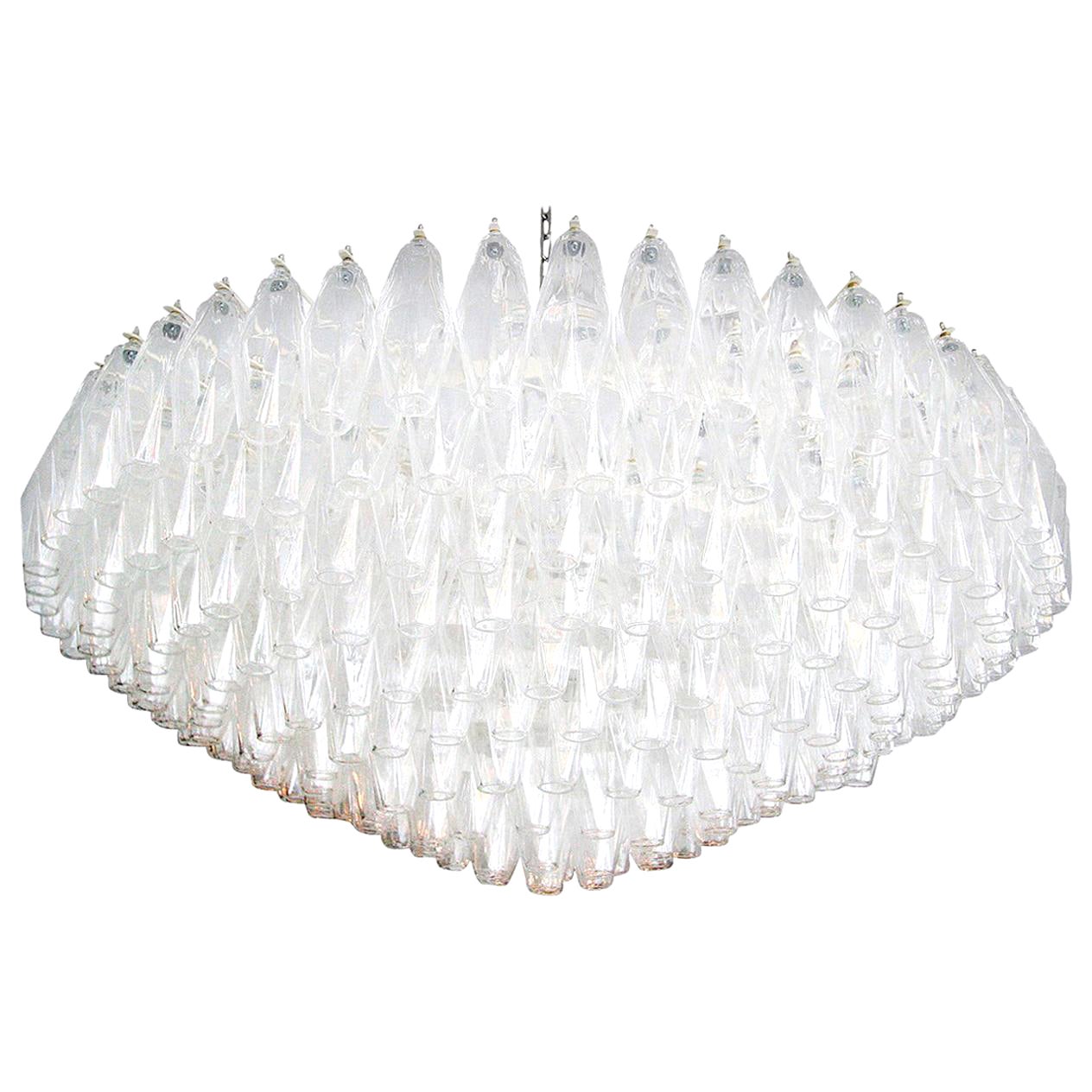 Large Round 1970s Polyhedron Glass Chandelier