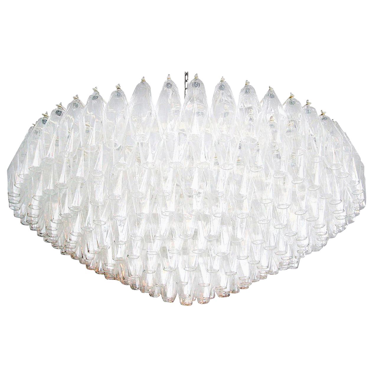 Large Round 1970s Polyhedron Glass Chandelier