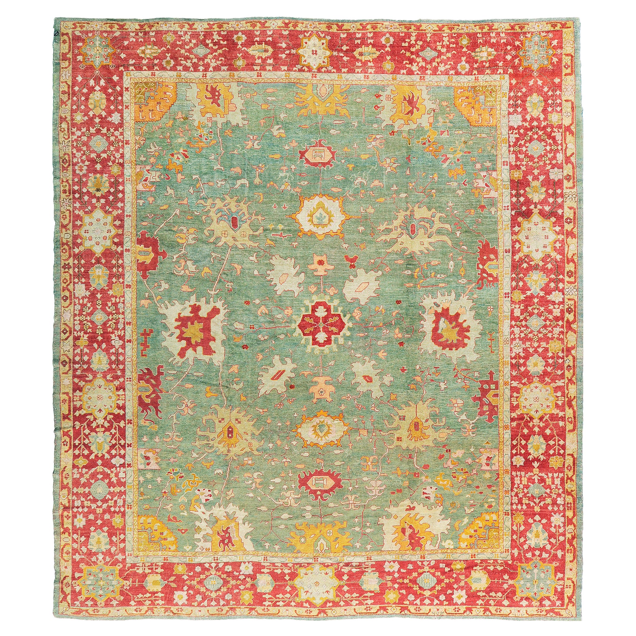 Tapis turc antique en angora Oushak tissé à la main au 19e siècle