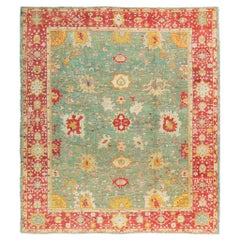 Tapis turc antique en angora Oushak tissé à la main au 19e siècle