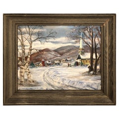 Signed Winter Church Scene by F. Michaels