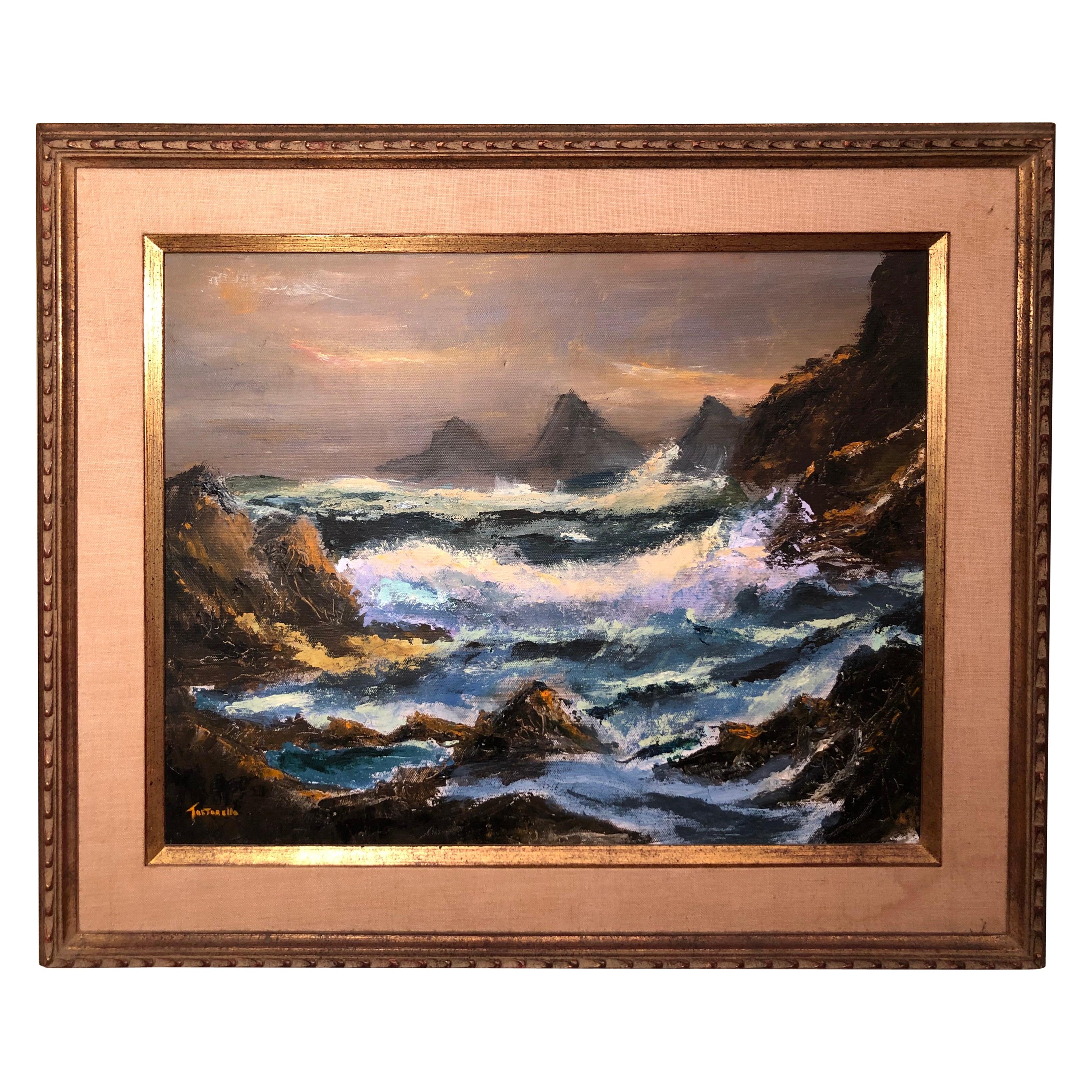 Olio su tela firmato raffigurante le onde dell'oceano