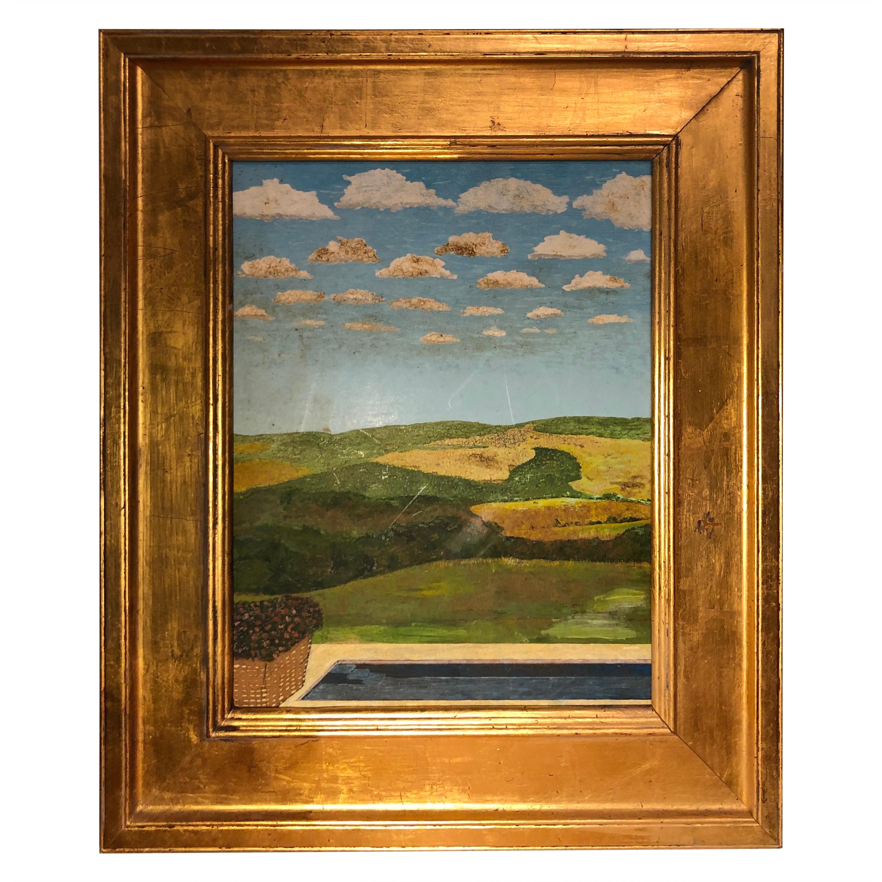 "Blue Skies" Landscape Painting with Clouds and Fields For Sale