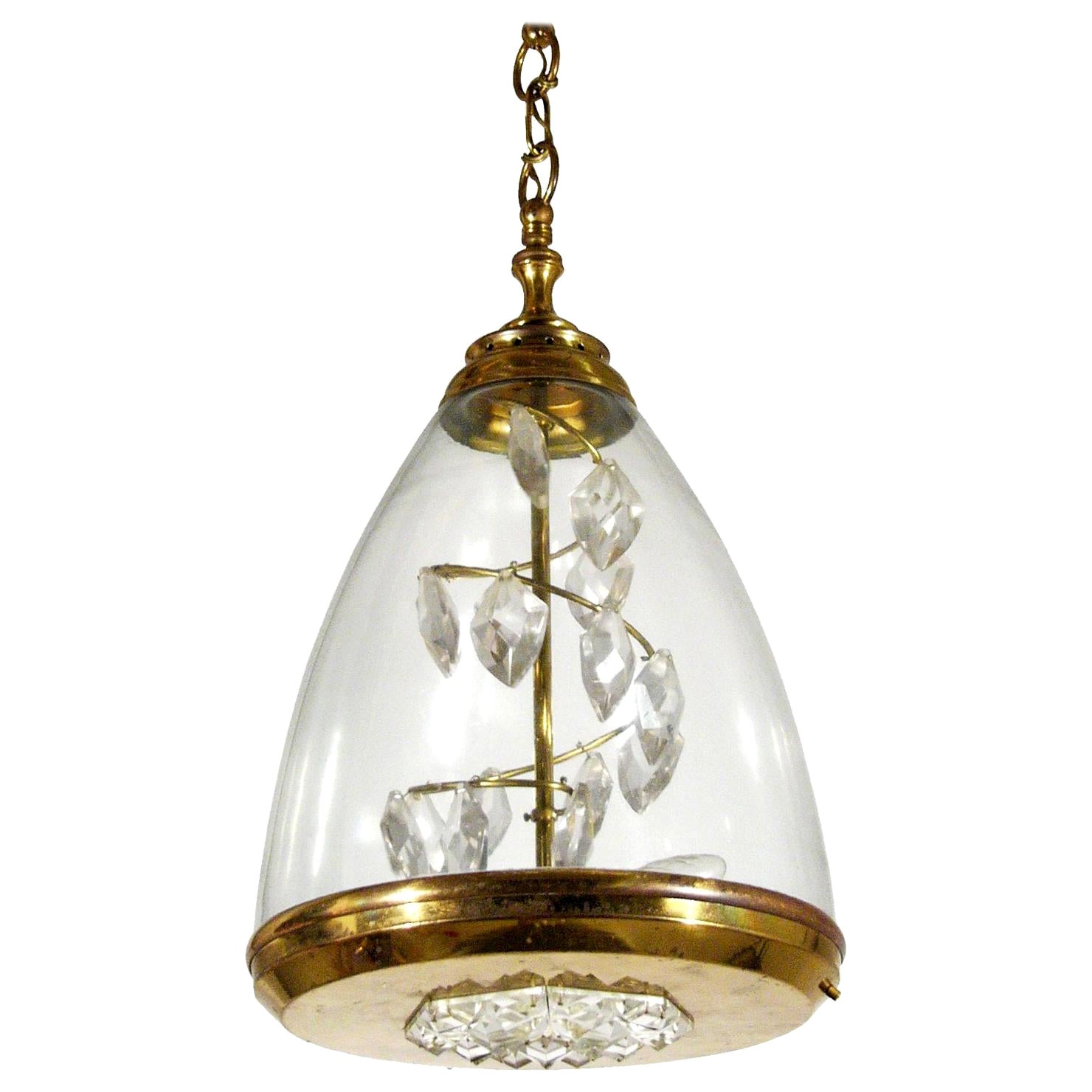 Italian Glass and Brass 1950s Pendant in the Style of Azucena