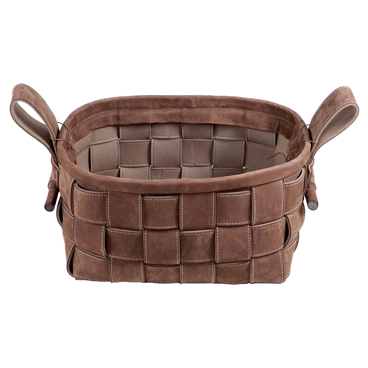 Woven Leather Basket Gray For Sale at 1stDibs