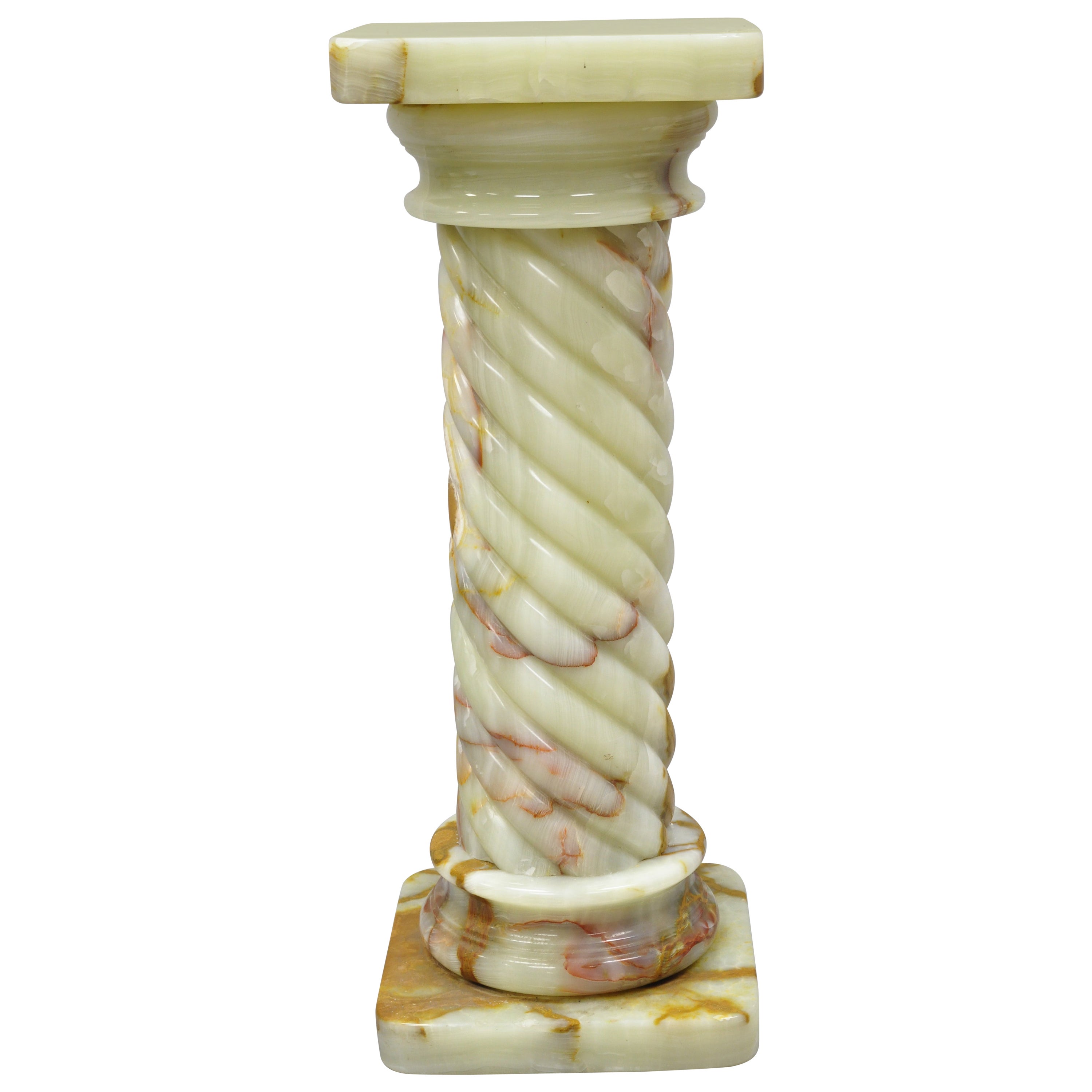Italian Marble Classical Spiral Carved Greek Key Column Pedestal Plant