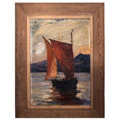 Vintage Signed Impasto on Board of Sailboat 