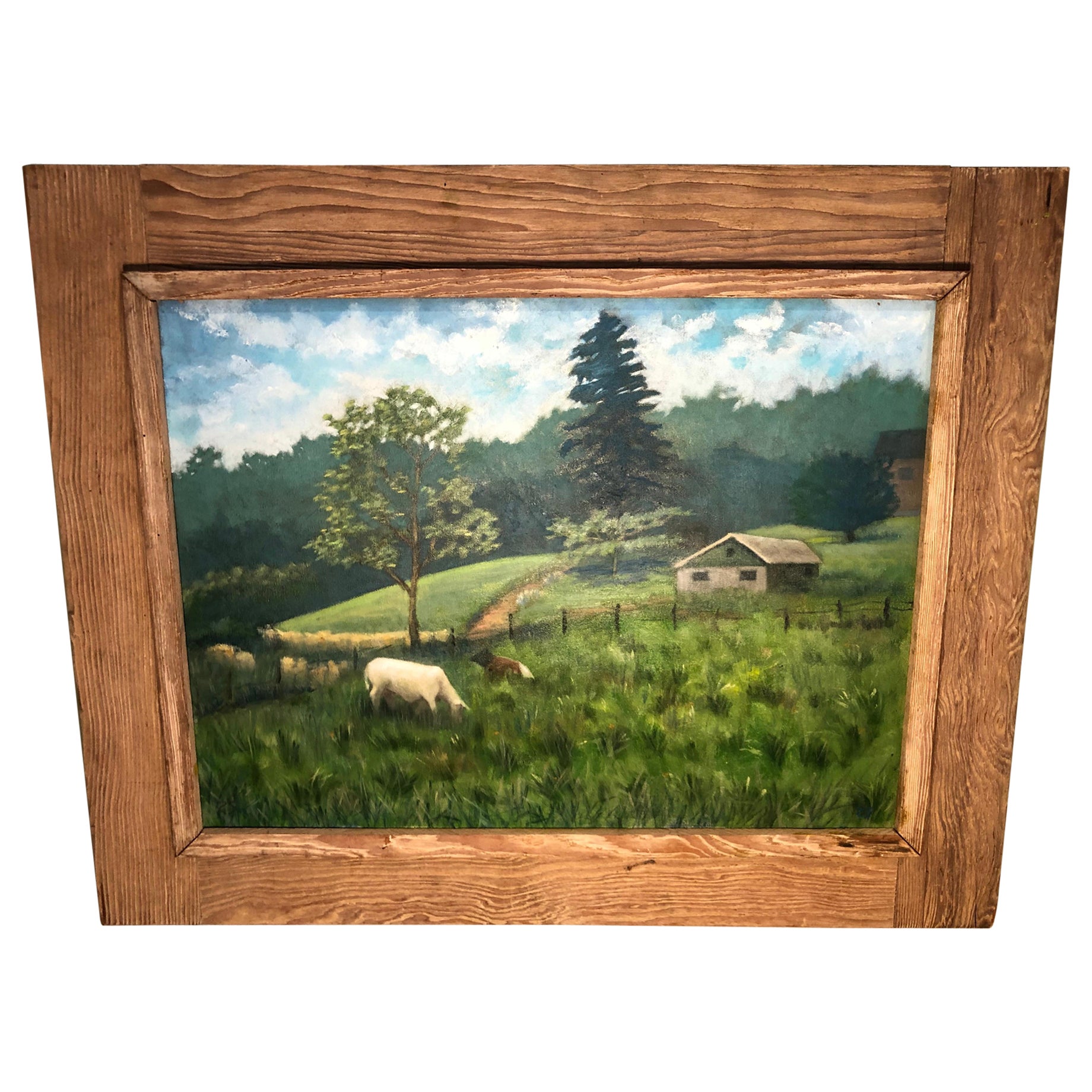 Paisaje bucólico de granja con ovejas