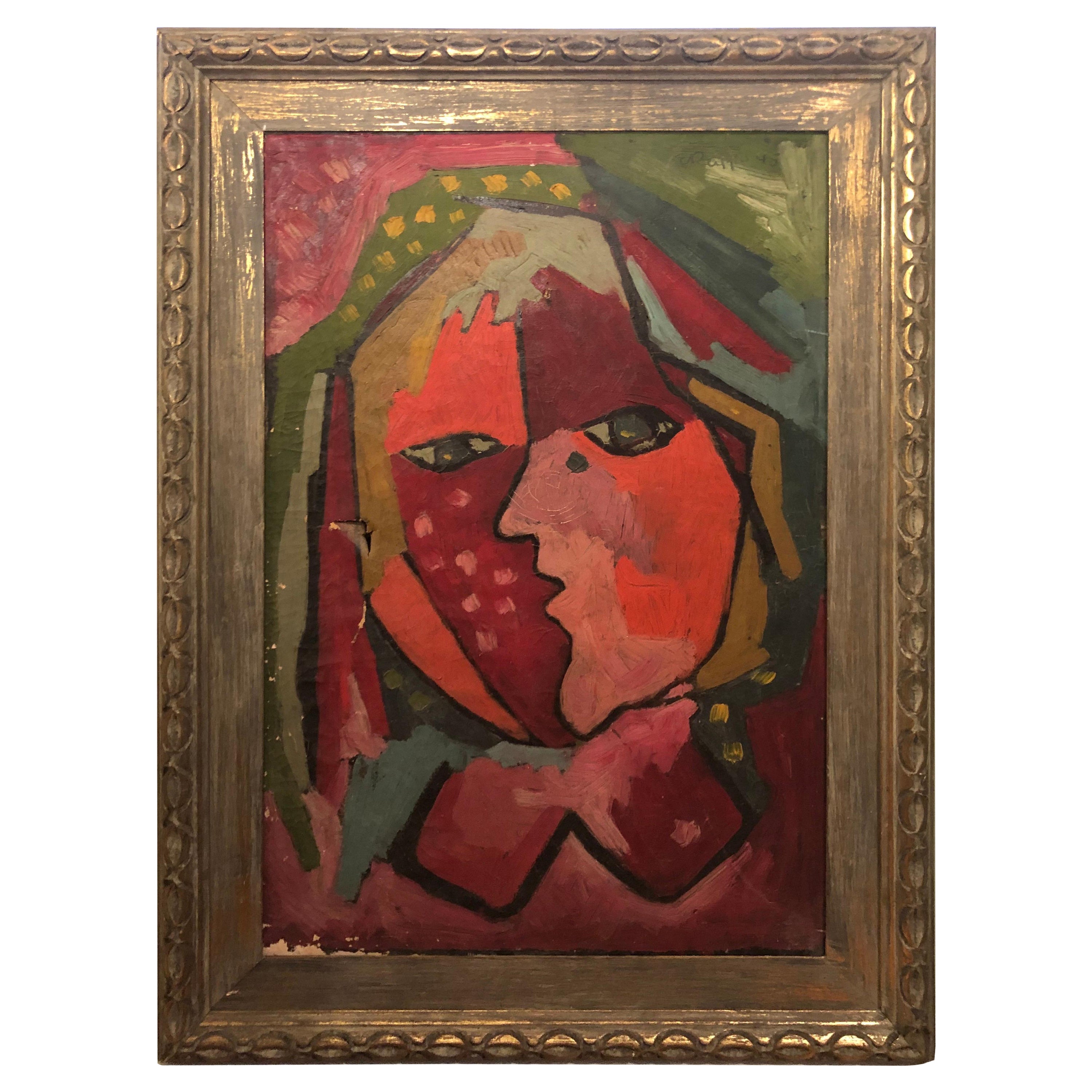 Mid-Century Modern Picasso Style Abstract of Face E. Ruff, 1945 For Sale