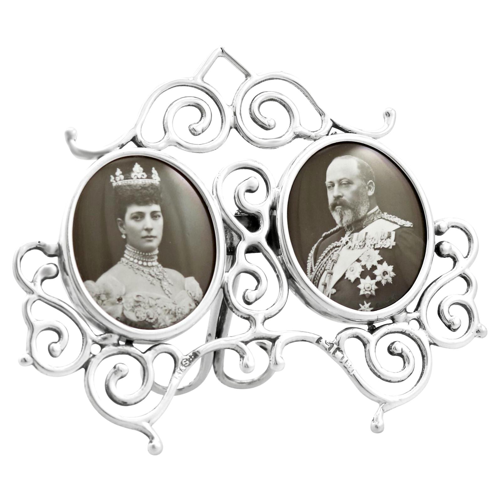 1901 Antique Edwardian Sterling Silver Double Commemorative Frame For Sale