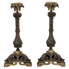 Pair 19th Century French Napoleon III Period Bronze Candlesticks, ca. 1860s