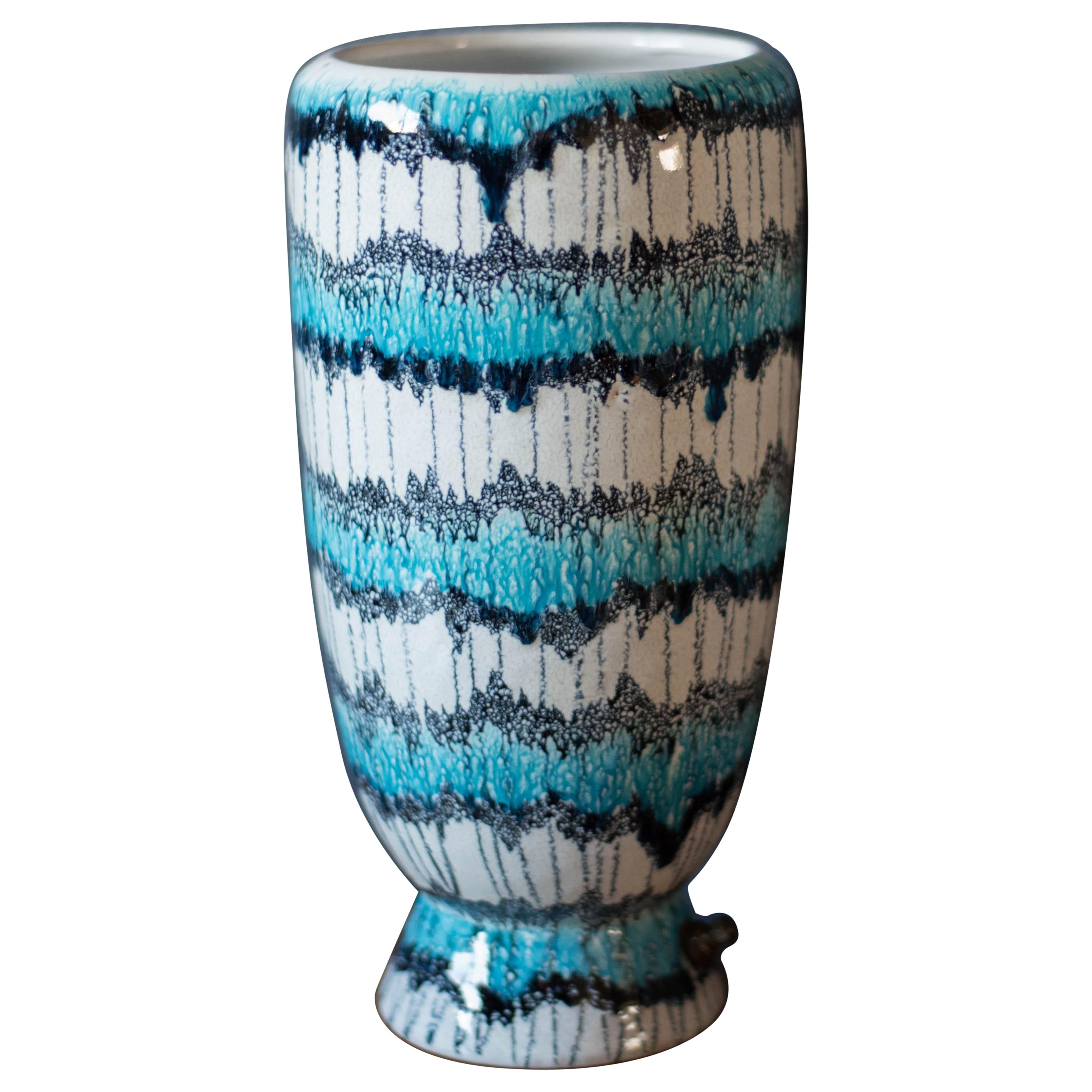 Vintage Blue Pottery Stoneware Table Lamp 