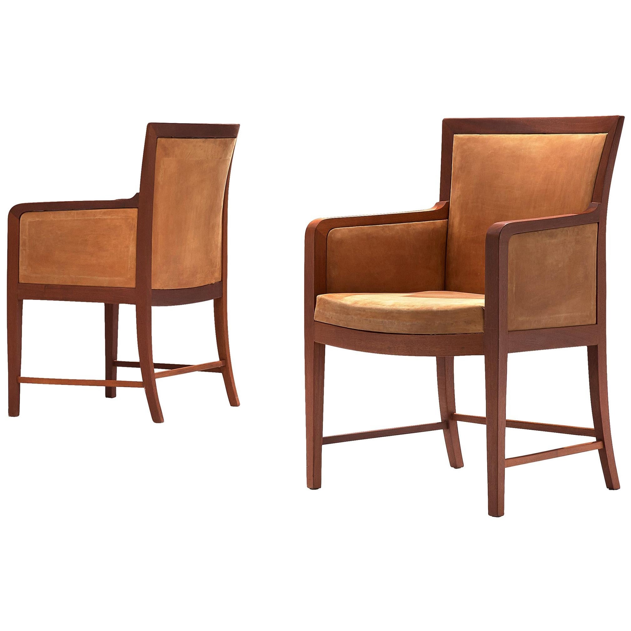 Kaj Gottlob for Rud Rasmussen Pair of Armchairs in Mahogany and Leather For Sale