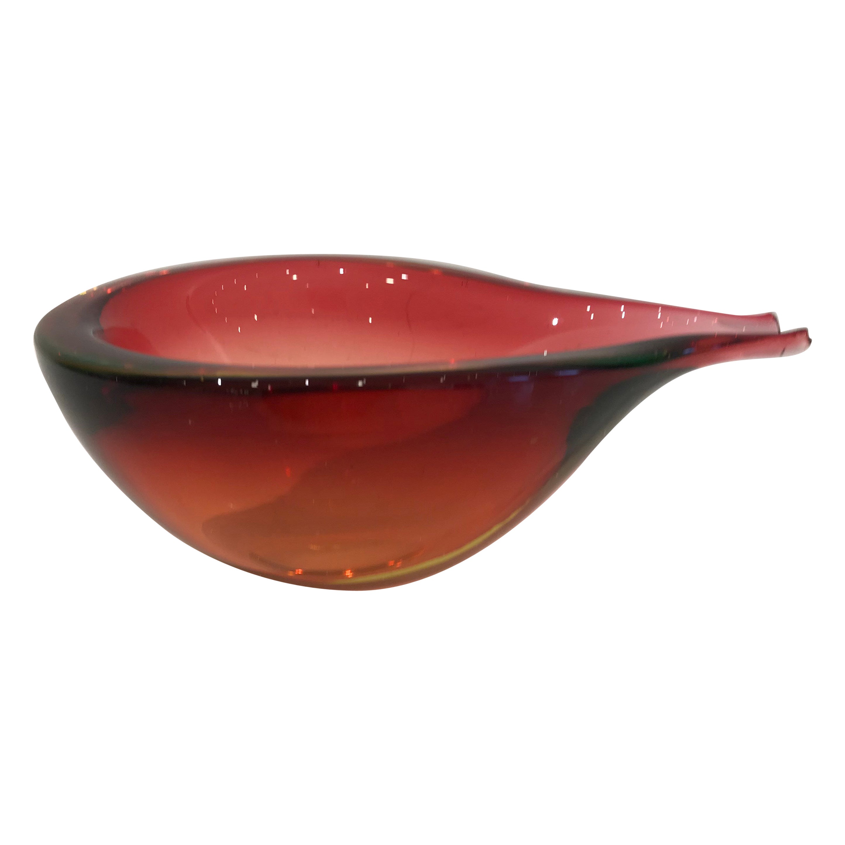 Murano Blown Citron Irregular Shaped Oblong Bowl, Contemporary For Sale