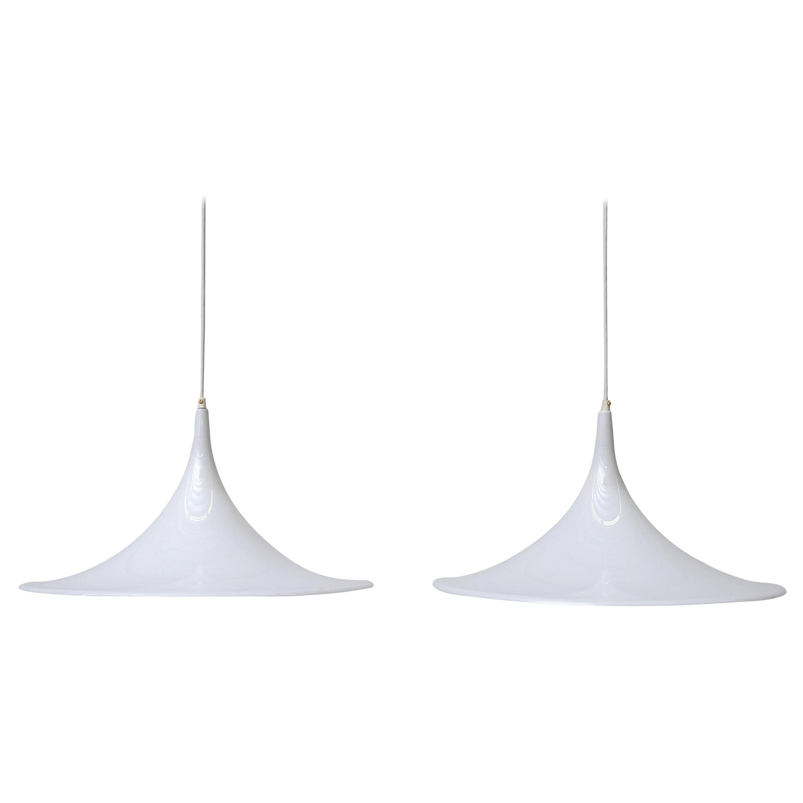 1970's White Plexi Dijkstra Lampen "Witch Hat" Ceiling Pendant Lamp