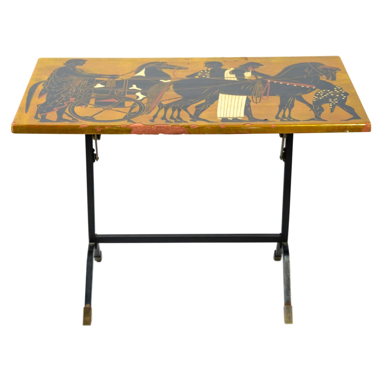 Coffee Table, Iron and Lacquer Tray, circa 1980, France For Sale