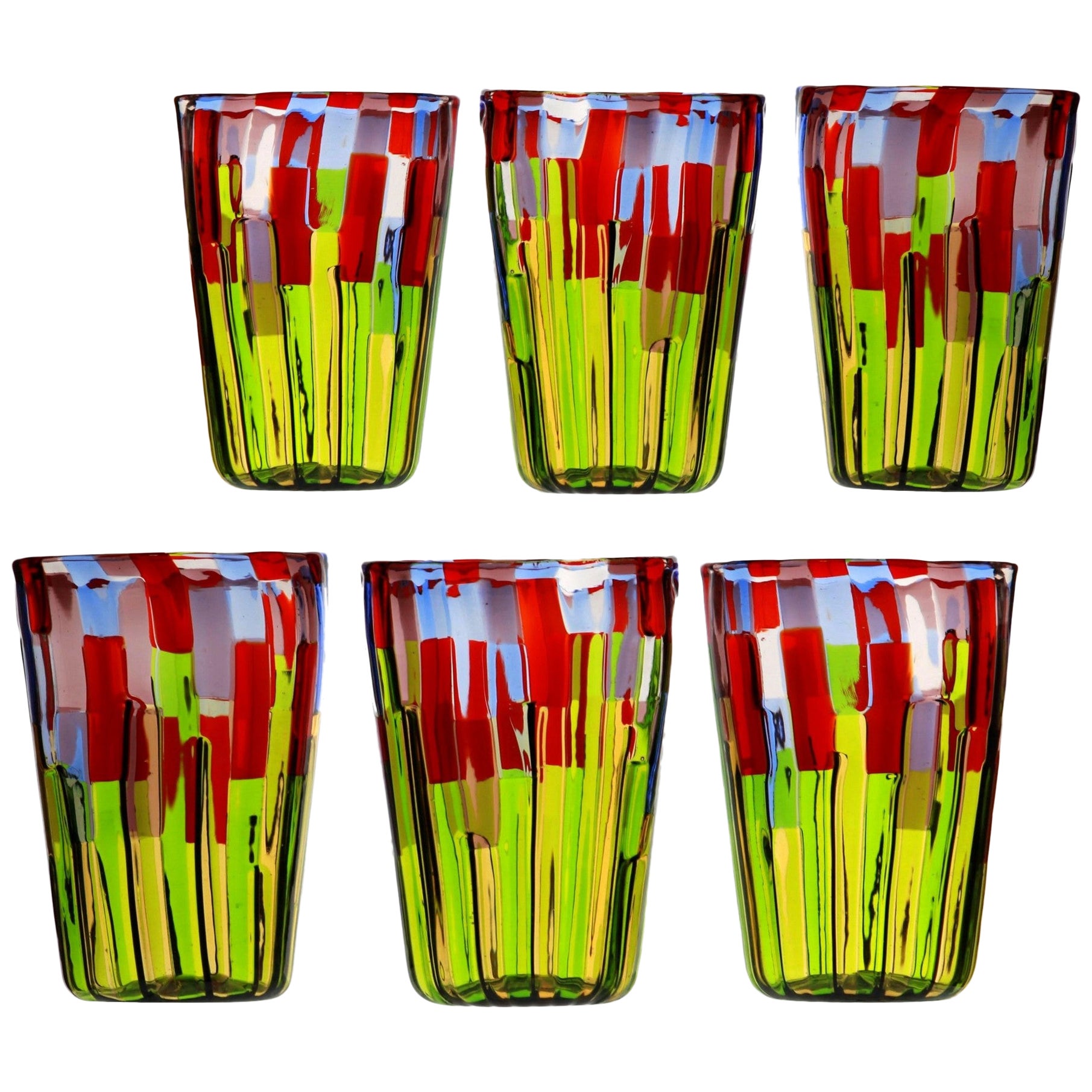 Set of 6 Murano Glass Tumblers, Blooming Field with Poppies and