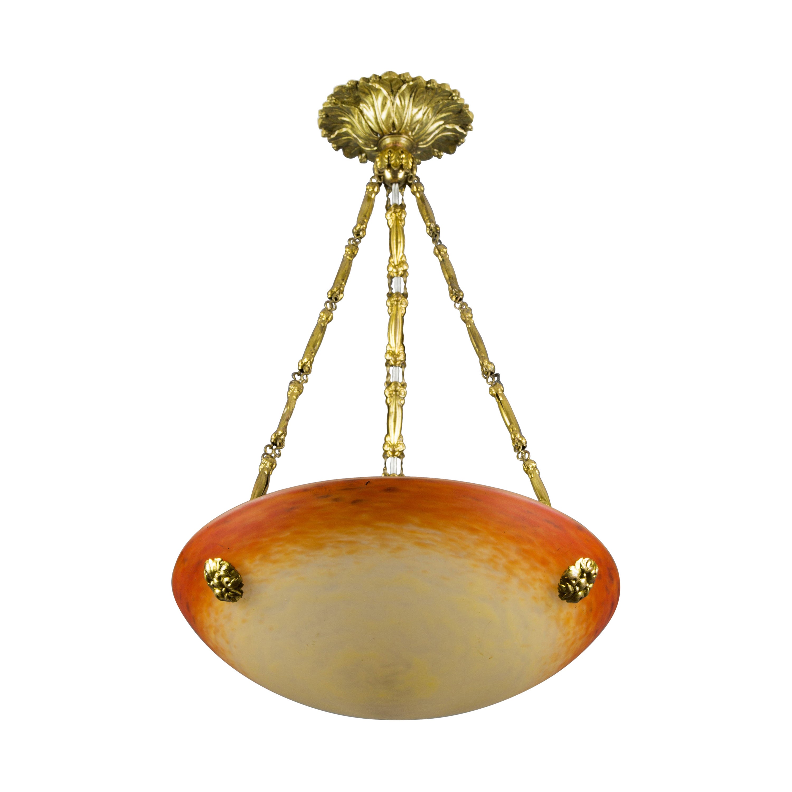 1930s French Pate de Verre Glass Bowl Chandelier For Sale at 1stDibs