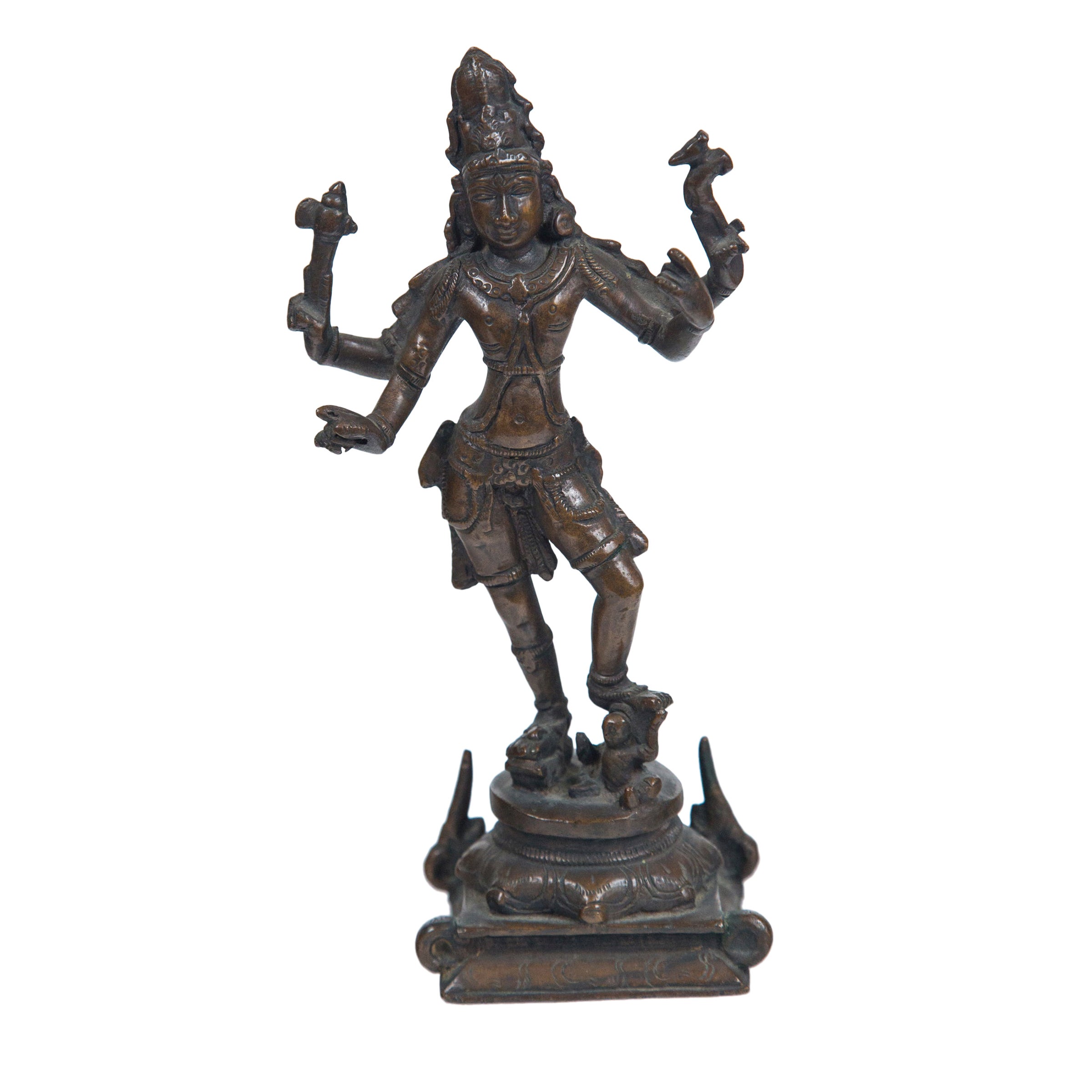 Trio of Antique Hindu God Figurines in Bronze, Maha Durga, Shiva and