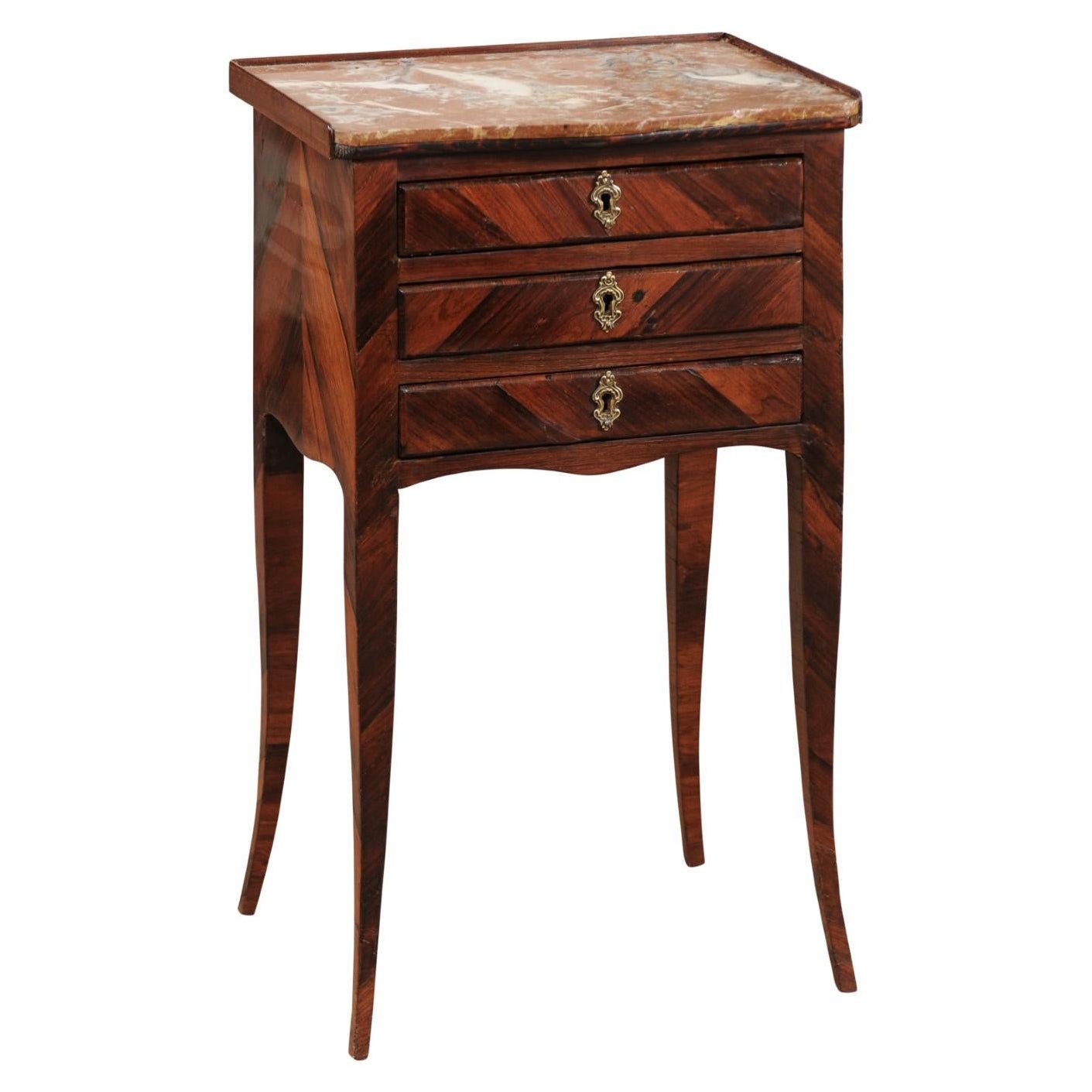 18. Jahrhundert Französisch Louis XV Periode Tulipwood Chevet mit Inset Marmor Top