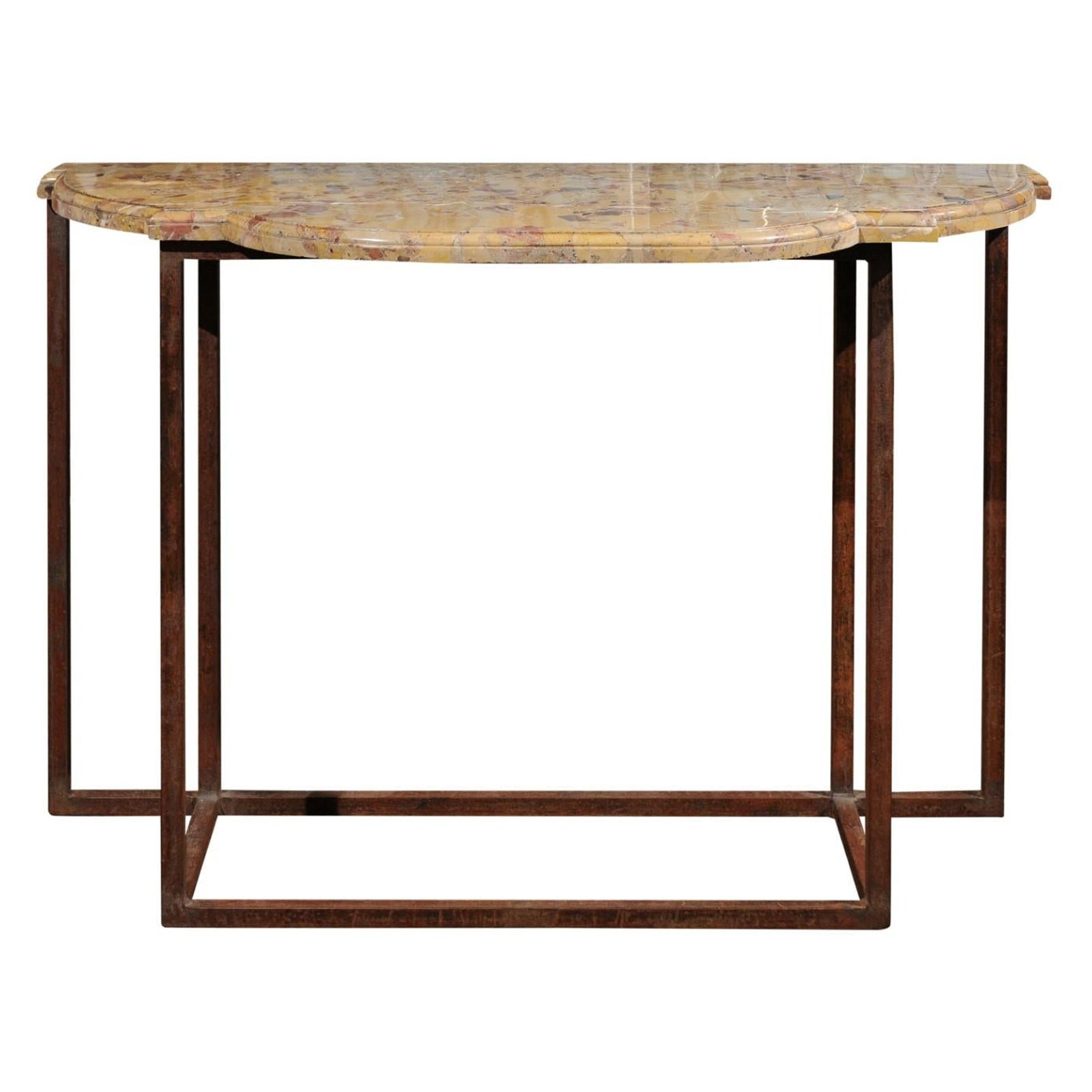 Iron Console Table with Breche d’Alep Marble Top, France For Sale