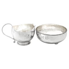 Arts and Crafts Style English Sterling Silver Cream Jug and Sugar Bowl