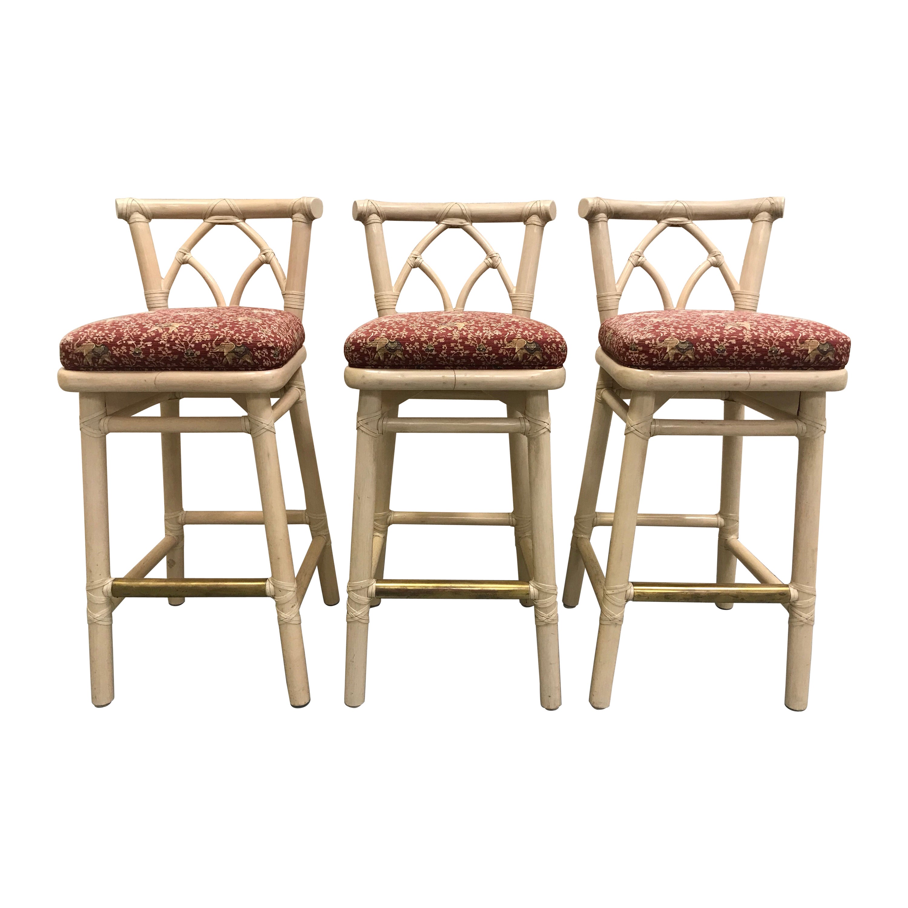 Three Art Deco Mahogany and Brass Bar or Counter Stools at 1stDibs