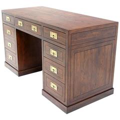 Mid-Century Modern Campaign Style Desk with Brass Pulls by Henredon