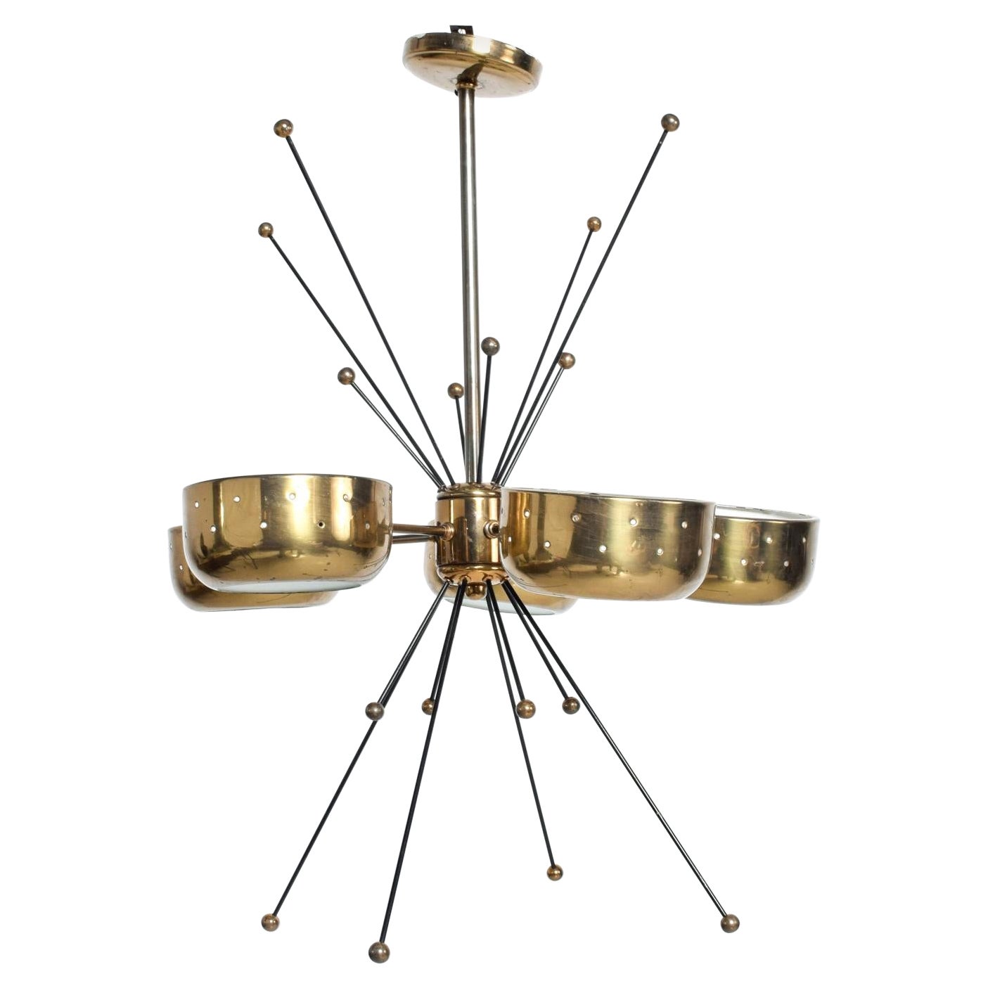 Mid-Century Modern Sputnik Italian Chandelier in Brass Pavo Tynell Attributed #2