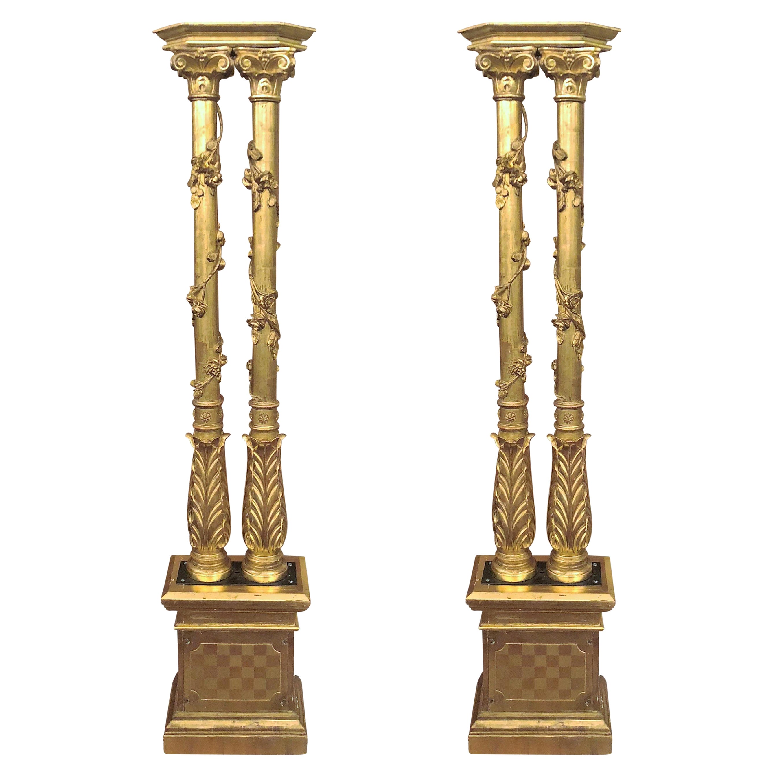Set di 4 colonne d'oro fiorentine antiche del XIX secolo, circa 1850 in vendita