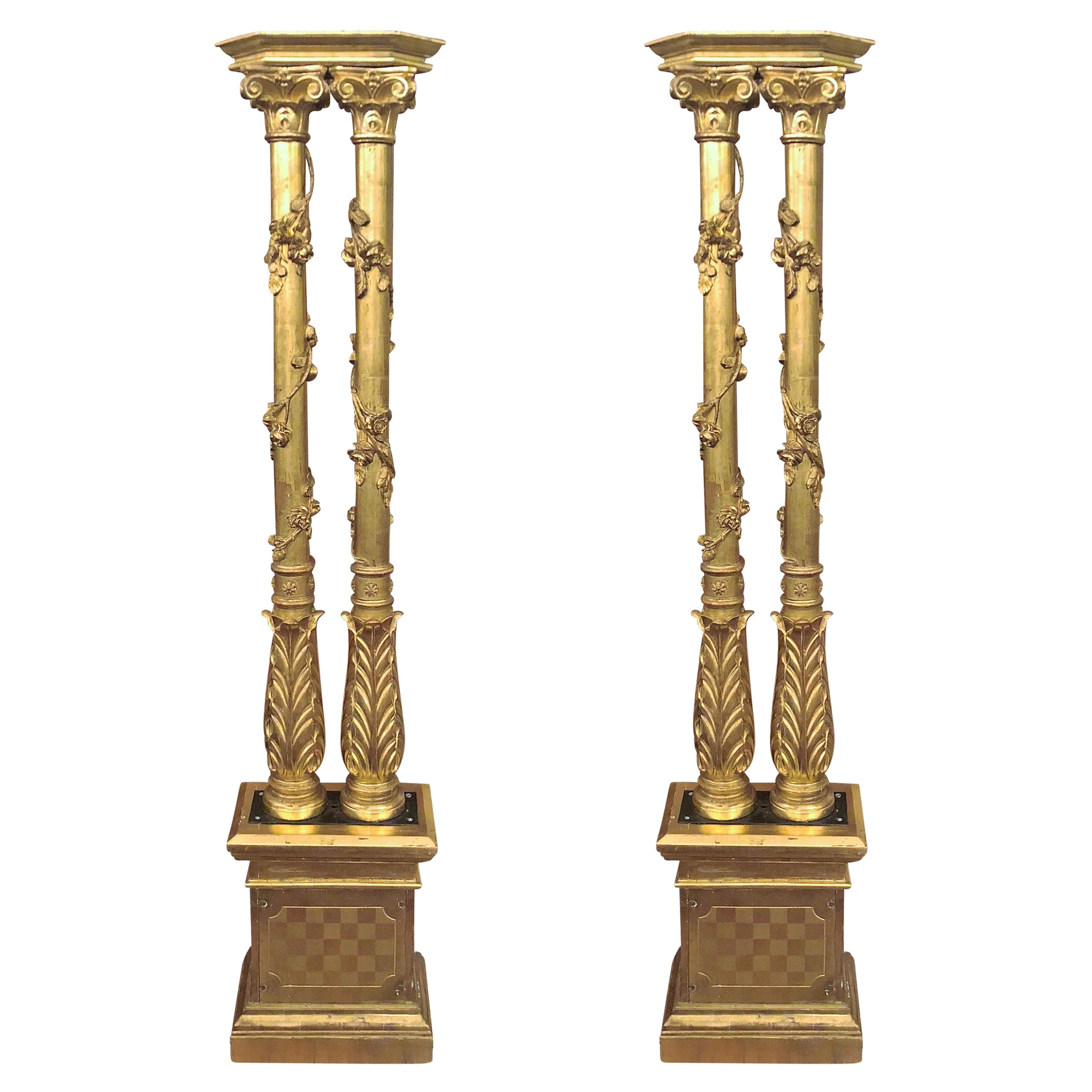 Set of 4 Antique 19th Century Florentine Gold Columns, circa 1850