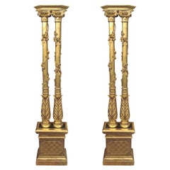 Ensemble de 4 colonnes florentines anciennes en or du 19ème siècle, datant d'environ 1850